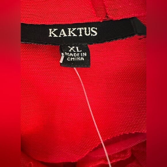Kaktus 3/4 Sleeve Blouse Vibrant Red Sheer Button-Up Size XL - Picture 7 of 10